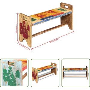 The Living Store Bank 100x30x50 cm massief gerecycled hout - Vintage Bank - Houten Bank - Industriële Bank - Multifunctionele Bank - Tweedehands Meubilair