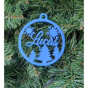 Gepersonaliseerde houten kerstbal met uw eigen naam - December - Cadeautip - Kerstboom - Blauw