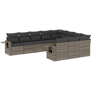 vidaXL Loungeset - 10-delig - Grijs - Inclusief kussens Loungeset - Tuinset - Lounge Set - Buitendecoratie - Tuinmeubelen