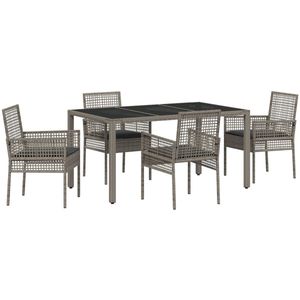 vidaXL - 5-delige - Tuin - Eetset - met - Kussens - Grijs - Poly - Rattan