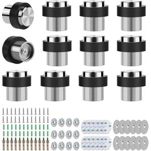 Deurstopper 12 stuks - Muurmontage - Roestvrij staal - 3M-sticker - Schroeven - ø 32 mm - Hoogte 45 mm - Inbouwproces