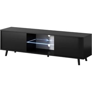 TV-meubel/woonkamer meubel - zwart mat/zwart glanzend - LED verlichting met batterijen – modern
