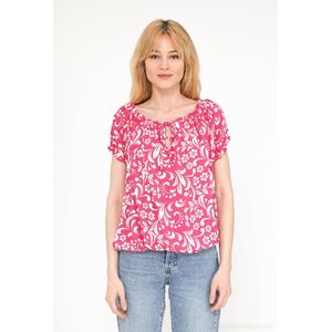 Dames blouse Tina gebloemd motief roze wit korte mouwen top maat M/L