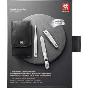 Manicureset ZWILLING (3-delig, echt lederen etui, gepolijst roestvrij staal, zwart)