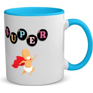 Akyol - super baby met cape koffiemok - theemok - blauw - Baby - super baby - verjaardag - geboorte - baby shower - cadeau - kado - geschenk - gift - 350 ML inhoud