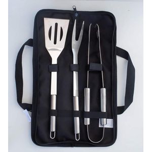 Barbecue bestek set van roestvrij staal en 600D polyester - tang, grillspatel en vleesvork - stijlvol design - ideaal als cadeau voor mannen barbecue set