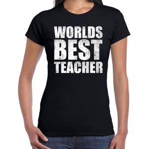 Worlds best teacher / werelds beste lerares cadeau t-shirt zwart dames - verjaardag kado t-shirt voor een lerares - bedankje / cadeau t-shirts XXL