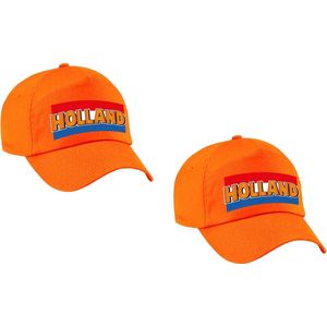 4x stuks Holland fan pet / cap - oranje - met Nederlandse vlag - kinderen - EK / WK / Koningsdag - supporter petje / kleding