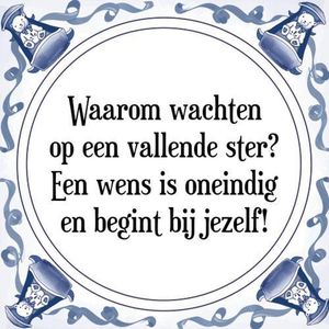 Tegeltje met Spreuk (Tegeltjeswijsheid): Waarom wachten op een vallende ster? Een wens is oneindig en begint bij jezelf! + Kado verpakking & Plakhanger