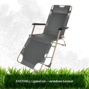 EASTWALL Ligstoel tuin – Verstelbare tuinstoel – Comfortabel ligbed – Gebruiksvriendelijk zonnebed - Maximale belasting 120 kg – 180x67x34cm - Zandbeige/grijs