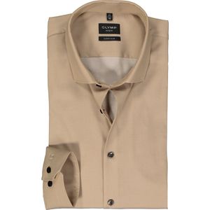 OLYMP No. 6 Six super slim fit overhemd - mouwlengte 7 - structuur - beige - Strijkvriendelijk - Boordmaat: 38