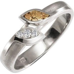 AuBor®. Wit-gouden ring met bladeren van goud en diamant. 22.5mm