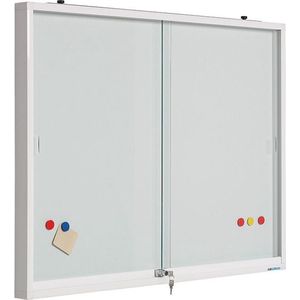 Binnenvitrine wit, plexigl. deuren, whitebord