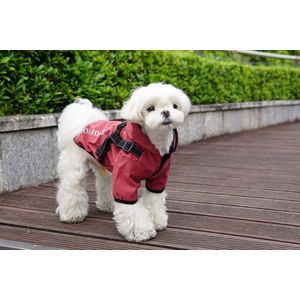 Honden Regenjas inclusief tuigje WoofWoof Rood Maat XL Ruglengte 35cm Borstomvang 48cm