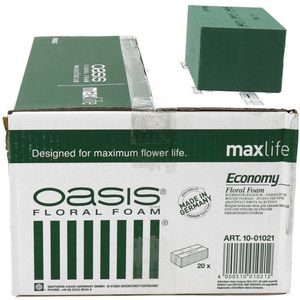 Groen Oasis blok Economy steekschuim | Afemetingen 20 x 10 x 8 centimeter | Per doos met 20 stuks te bestellen