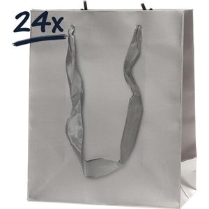 24st stevige draagtassen papier (14x17x7)cm | cadeautasje | zak | gift bag | verpakking | satijnen lint handvat