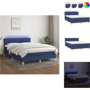 vidaXL Boxspring LED 140x190 - Blauw - Comfort en Duurzaamheid - Verstelbaar hoofdbord - Kleurrijke LED-verlichting - Pocketvering matras - Huidvriendelijk topmatras - Montagehandleiding inbegrepen - USB-aansluiting - Bed