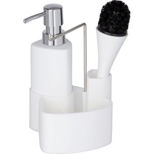 Empire 3620121100 Afwasset met afwasmiddeldispenser, afwasborstel, vaatdoekhouder, inhoud 0,25 liter, soft-touch keramiek, 11 x 19 x 12,5 cm