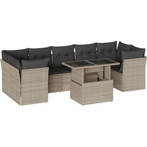 vidaXL 8-delige Loungeset Poly Rattan Lichtgrijs