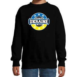 Have fear Ukraine is here sweater met sterren embleem in de kleuren van de Oekraiense vlag - zwart - kids - Oekraine supporter / Oekraiens elftal fan trui / EK / WK / kleding 134/146