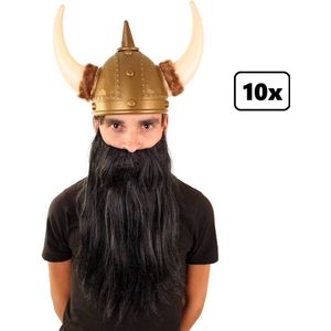 10x Baard met snor 35 cm steil haar zwart - Viking stoer festival thema feest party