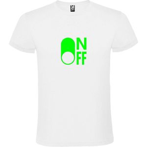 Wit T-Shirt met “ On/Off Button OFF “ afbeelding Neon Groen Size XXXL