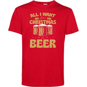 T-shirt All I Want For Christmas Is Beer | Foute Kersttrui Dames Heren | Kerstcadeau | Kerstpakket | Rood | maat L