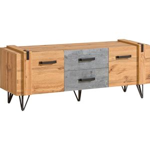 LOFTER L07 TV-meubel - Metalen poten - Loftstijl - laden en planken - 135 cm - Wotan Eiken + beton