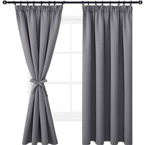 Grijze DWCN Ruffle Tape Blackout Gordijnen met ringen - Warmte isolerend thermisch gordijn voor slaapkamer woonkamer - 137 x 117 cm Curtain, Screen Door
