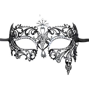 Venetiaans Masker voor vrouwen - elegant zwart metalen masker met schitterende glinsterende strass steentjes - Gemaskerd bal masker met de hand gelaserd