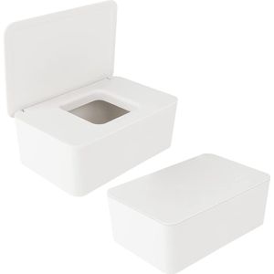 Anruyi 2 Stuks Natte Tissue Box Wit Kinder Tissue Box Plastic Toiletpapier Doos Natte Tissue Dispenser Tissue Opbergdoos Servettendoos met Deksel voor Thuiskantoor