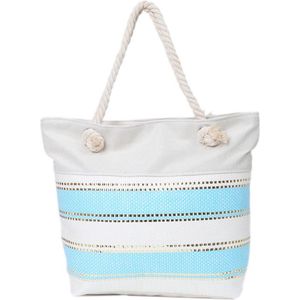 Strandtas - blauw - wit - goudkleurig - zomer - strand - zee - zon - beach - beachbag
