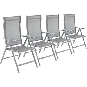 Signature Home Tokiyo Tuinstoelen set van 4 - klapstoelen - buitenstoelen met stevig aluminium frame - rugleuning in 8 standen verstelbaar - belastbaar tot 120 kg - grijs
