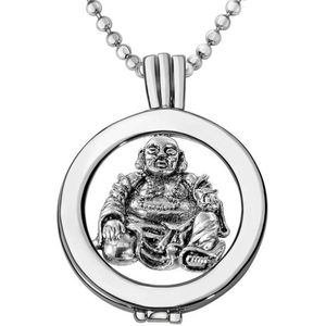 Quiges - Munthouder met Ketting en Munt 25mm Boeddha - Zilverkleurig - EPRHZ036