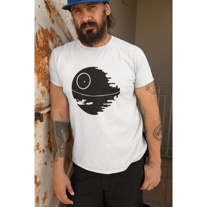 Rick & Rich - T-Shirt Death Star - T-Shirt Star Wars - Wit Shirt - T-shirt met opdruk - Shirt met ronde hals - T-shirt Man - T-shirt met ronde hals - T-shirt maat 3XL