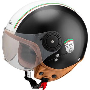 BEON Italian Scooterhelm met vizier - Geschikt als Scooter Brommer Motor Snorfiets helm - Retro Vespa Scooterhelm - Volwassenen - S - Zwart - Jethelm incl Gratis helmtas