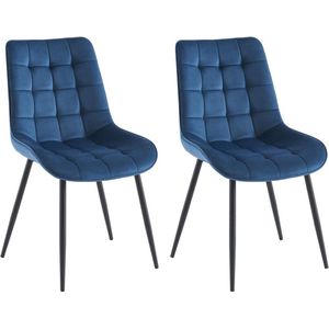 Set van 2 gestoffeerde stoelen - Velours en zwart metaal - Nachtblauw - OLLUA L 49.5 cm x H 87 cm x D 60 cm