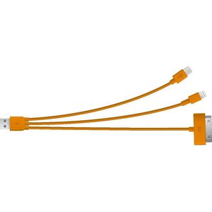 3 in 1 Kabel - Micro-USB, 30-Pin, Lightning - 20cm lang - Oranje