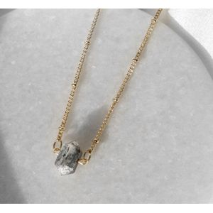 Dendriet Edelsteen ketting Goud - Dubbeleinder - Dubbelpunt - Wit met Zwart - Crystals