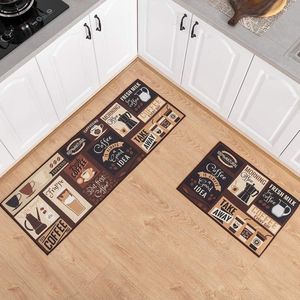 Set van 2 antislip keukenmatten en vloerkleden, wasbare rubberen mat, deurmatloper, microvezeltapijtset