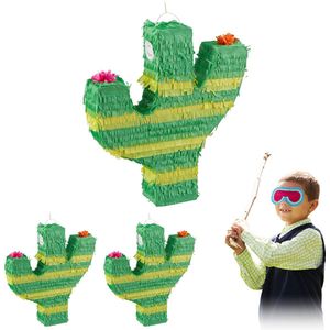 Relaxdays 3 x pinata cactus - piñata - verjaardag - zelf vullen - groen - kinderen