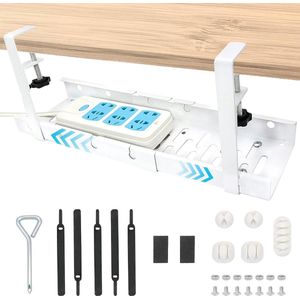 Ondertafel bureau kabelgoot zonder boren - Intrekbare kabelmanagementtray in hoogte verstelbaar met kabelhouders Kabel organiser