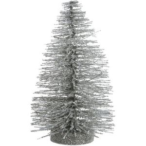 Decoratie Kerstboom met Glitter - Zilver - h 15 cm - Set van 3 - Kerstmis - kerstversiering