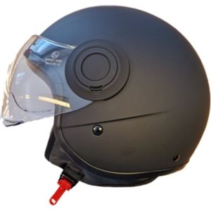 Goedkope, fijne lichtgewicht Jethelm in Matzwart - Jethelm - Snorscooterhelm - Brommerhelm - Motorhelm - ECE 22.06 Gekeurd - Geschikt voor de helmplicht - L