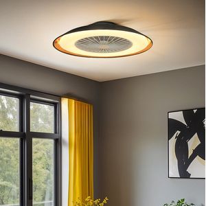 Plafondventilator Cakir met stereffect en aanpasbare kleurtemperatuur - zwarte stoffen kap