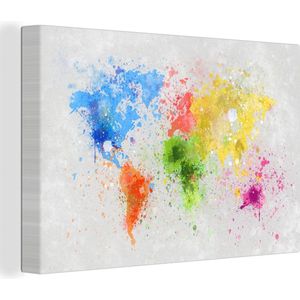 Canvas Wereldkaart - 180x120 - Wanddecoratie Wereldkaart - Abstract - Verf - Kinderen - Jongens - Meisjes
