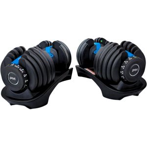 PH Fitness Verstelbare Dumbells Set 24KG Donker Blauw - 2 STUKS - Smart Dumbbells - Gewichtenset voor Home Gym - Adjustable Dumbbells van 2,5 kg tot 24kg - Complete Halterset van 15 Dumbbells in een!
