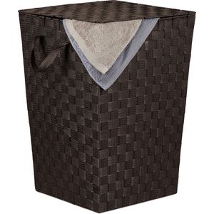 Relaxdays wasmand met deksel - 50 liter - mand wasgoed - wasbox - opbergmand draagbaar - bruin