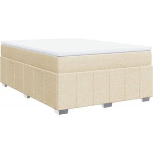 vidaXL - Boxspring - met - matras - stof - crèmekleurig - 140x200 - cm