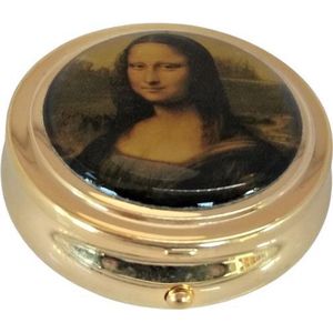 Zeeuws Meisje - Luxe pillendoosje - Pillbox - messing verguld met echt laagje goud - afbeelding Mona Lisa van Leonardo da Vinci